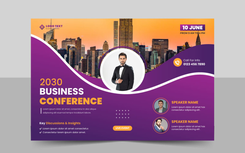 Corporate business conference or webinar horizontal flyer template and invitation banner design Corporate Identity