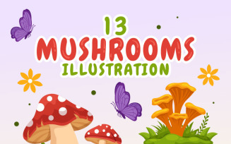 13 Mushrooms Design Illustration