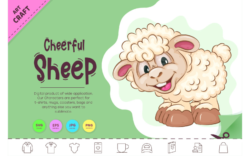 Cheerful Cartoon Sheep. Clipart. Vector Graphic