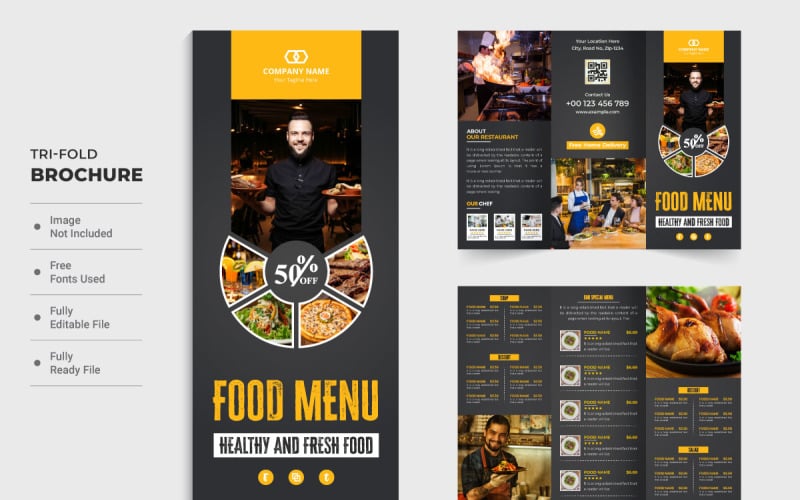 Food menu tri fold brochure template Corporate Identity