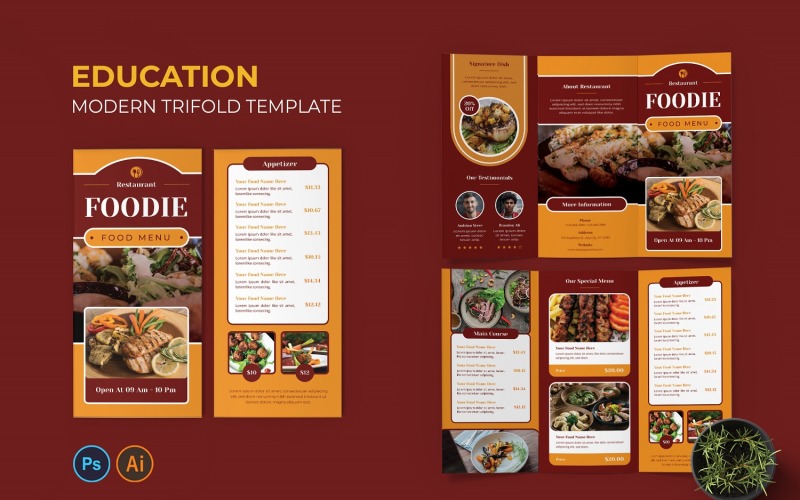 Foodie Menu Trifold Brochure Corporate Identity
