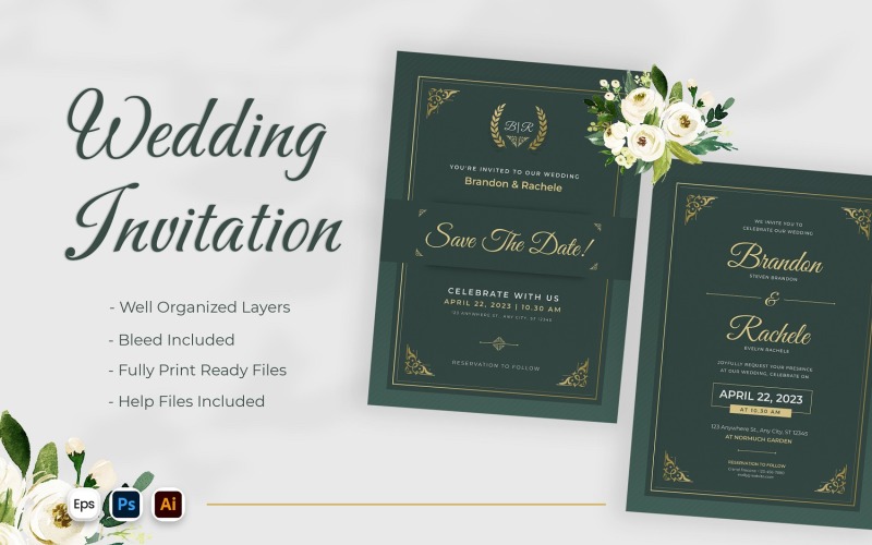 Green Concept Wedding Invitation Corporate Identity