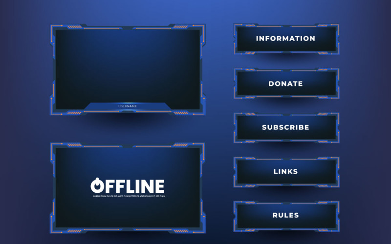 live stream gameing panel template concept with game screen, live chat and webcam frames Illustration