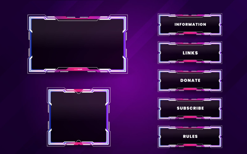 live stream gameing panel template with game screen design Illustration