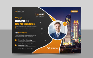 Business conference event flyer template or horizontal webinar invitation banner design