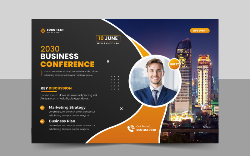 Business conference event flyer template or horizontal webinar invitation banner design Corporate Identity