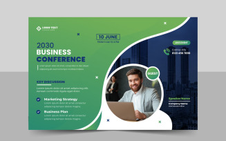 Corporate horizontal business conference flyer template. Business event poster banner design