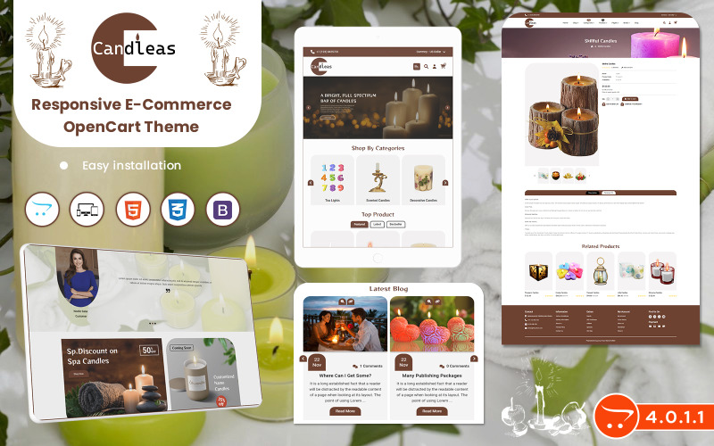 Candleas - Opencart 4.0.1.1 Template for Candle and Decoration Items Selling Stores OpenCart Template