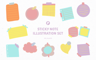 Cute sticky note illustration set