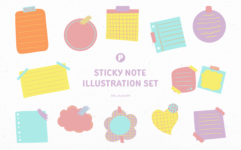 Cute sticky note illustration set Illustration
