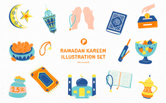 Bright ramadan kareem illustration set