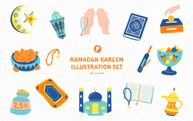 Bright ramadan kareem illustration set Illustration