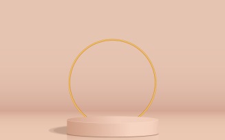 Brown circular podium stage and one golden ring background 3d rendering