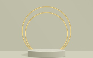 circular podium stage and two brass ring background 3d rendering
