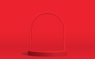 Red color Circular podium stage and showcase background 3d rendering