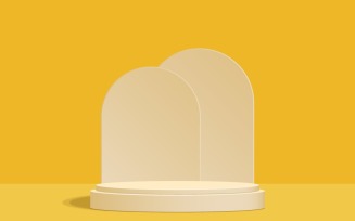 white color Circular podium stage and yellow showcase background 3d rendering