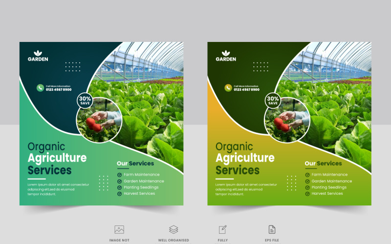 Agriculture farming services social media post banner template or Lawn gardening web banner Corporate Identity