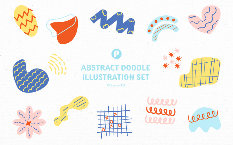 Bright and colorful abstract doodle illustration set Illustration