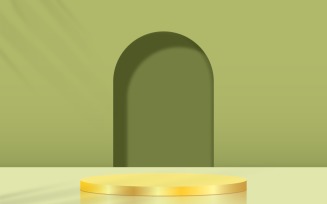 golden color circular podium stage and green color background 3d rendering