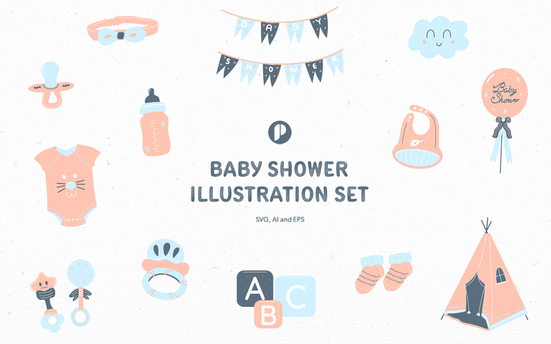 Little cutie baby shower illustration set Illustration