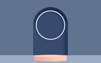 pink color circular podium stage and dark blue color background 3d rendering