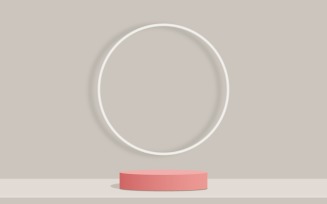 pink color circular podium stage and white color ring background 3d rendering