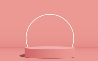 pink color circular podium stage and white color ring background 3d rendering.
