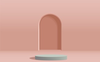 plain color circular podium stage and pink color showcase background 3d rendering
