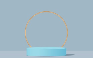sky blue color circular podium stage and golden color ring background 3d rendering