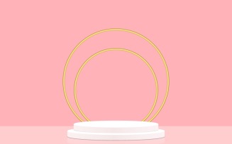 Two white color circular podium stage and two golden color ring with pink background 3d rendering