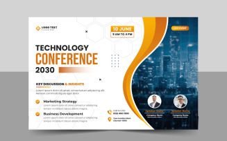 Business technology conference flyer template and event invitation banner layout design