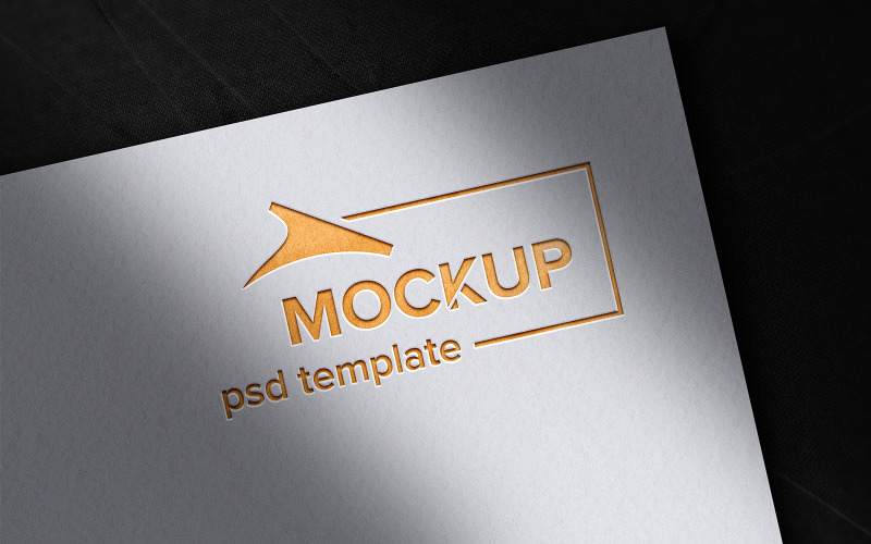 Close up on cutout gold logo mockup on white paper texture Product Mockup