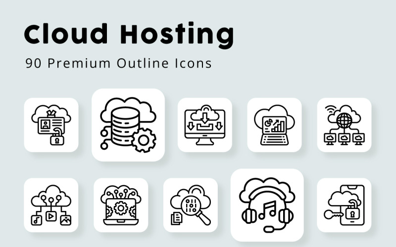 Cloud Hosting Outline Icons Icon Set