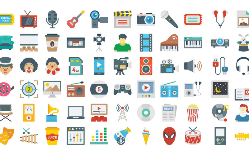 Media and Entertainment Color Vector Icons Pack | AI | EPS | SVG Icon Set