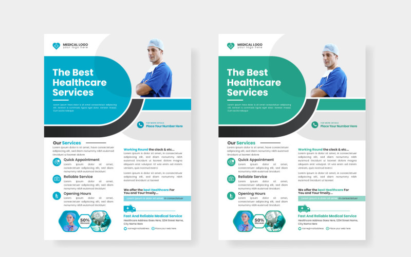 healthcare square flyer or banner vector with doctor theme Illustration