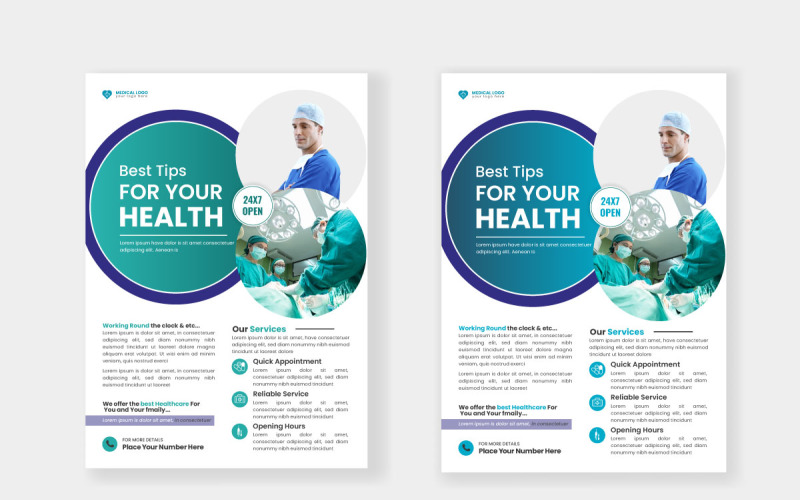 healthcare square flyer or banner with doctor theme concept Illustration