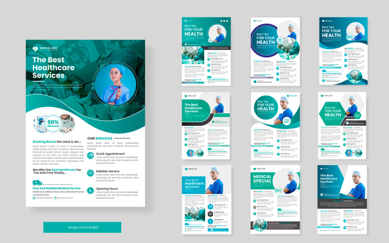 Healthcare square flyer set or banner with doctor theme Illustration