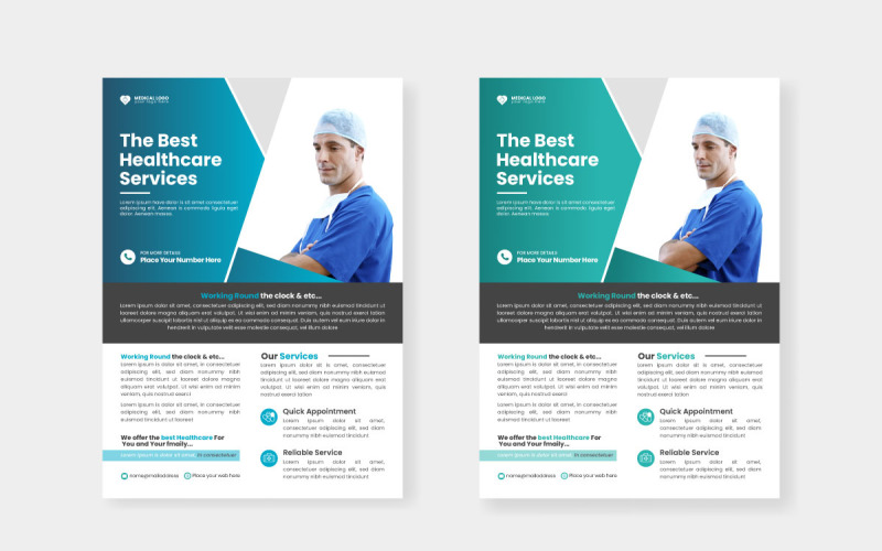 Vector Healthcare square flyer or banner with doctor theme design Illustration