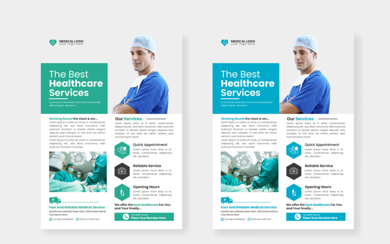 Vector Healthcare square flyer or banner with doctor theme idea Illustration
