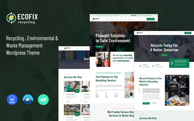 Ecofix - Recycling Services & Waste Management Wordpress Theme WordPress Theme
