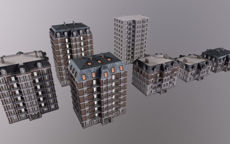 Architecture PBR City Buildings kitbash Model