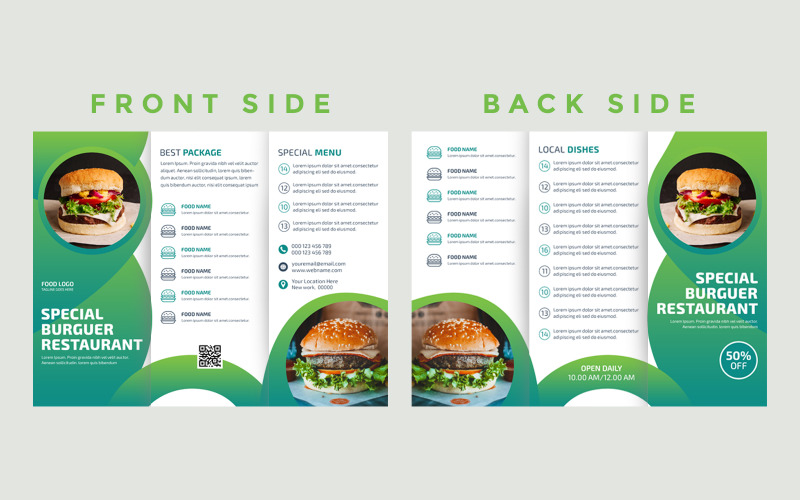 Fast food restaurant menu trifold brochure template Corporate Identity