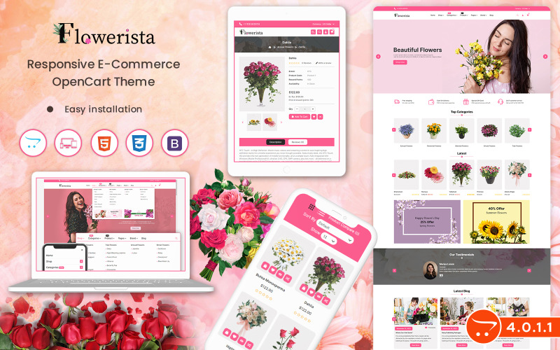 Flowerista - Elegant OpenCart 4.0.1.1 Template For Flower And Boutique Ecommerce Stores OpenCart Template