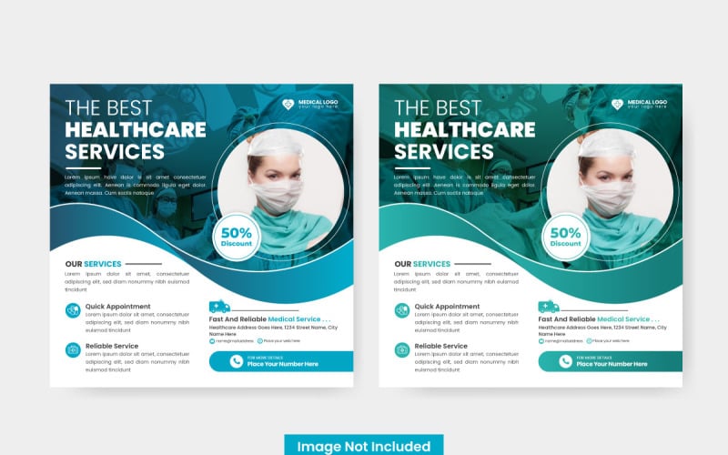 Medical health poster design and hospital for square social media post banner template idea Illustration