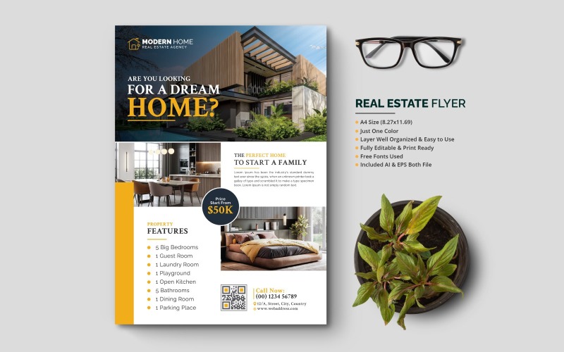 Real Estate Flyer, Editable Real Estate Flyer Leaflet Pamphlet or Booklet Design Corporate Identity