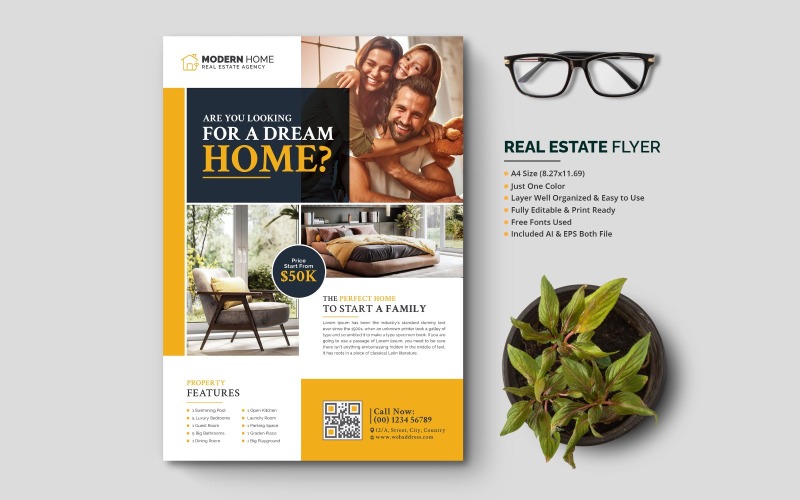 Real Estate Flyer, Elegant Eye-Catching Real Estate Flyer Pamphlet or Booklet Design Corporate Identity
