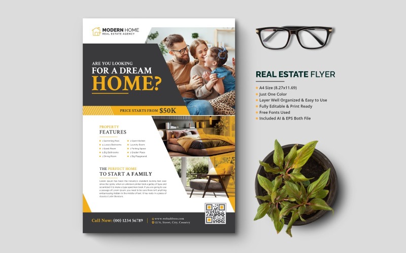 Real Estate Flyer, Modern Real Estate Flyer Pamphlet Booklet Leaflet Clean Design Corporate Identity