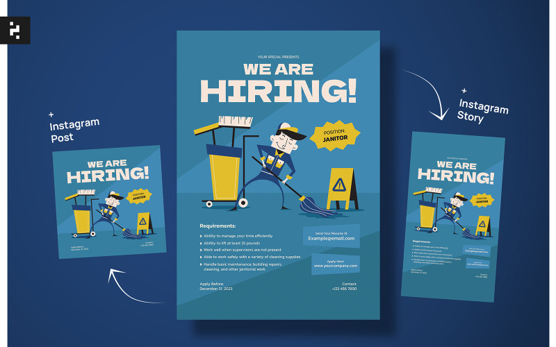 We Are Hiring Janitor Flyer - Mid Century Style Corporate Identity
