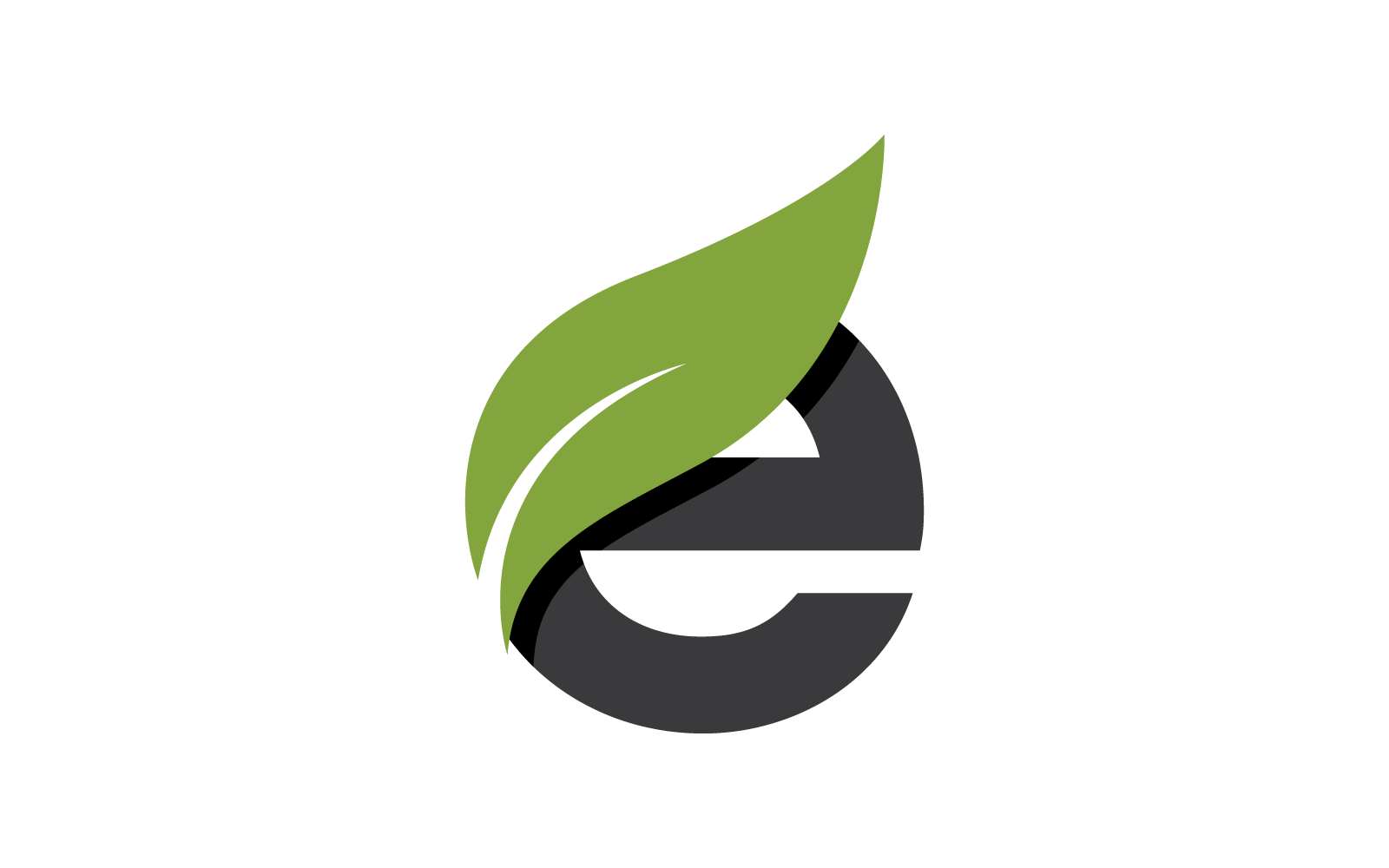 E Initial letter with green leaf logo
