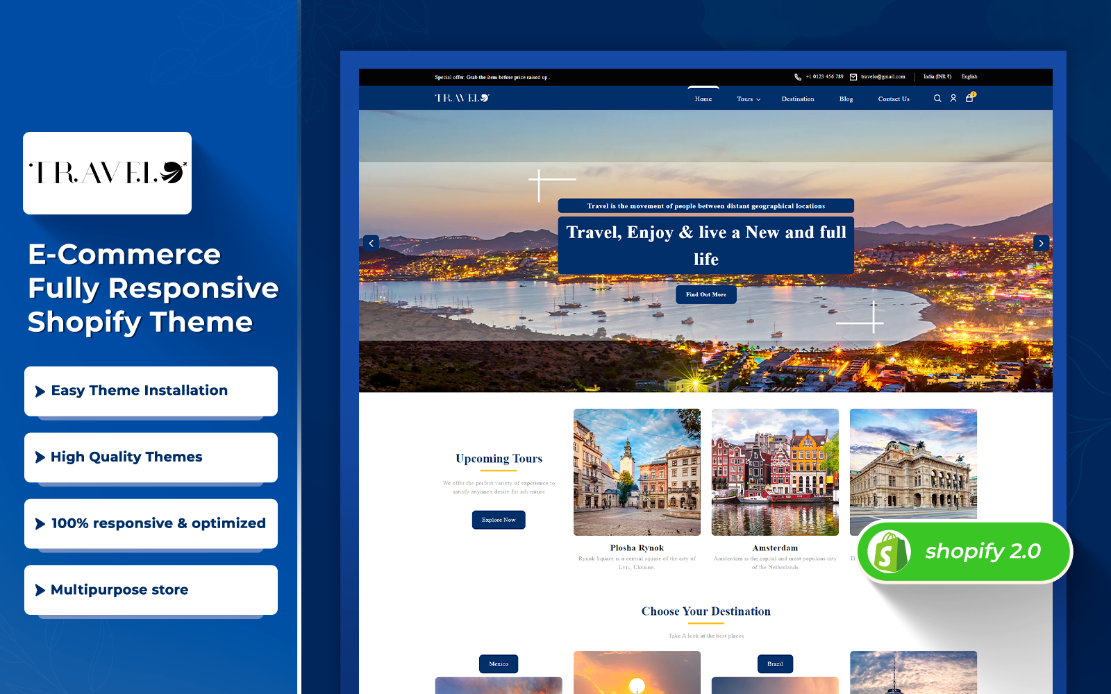 Travelo - Travel, Tours, and Tourism Agency Multipurpose Shopify 2.0 Responsive Theme